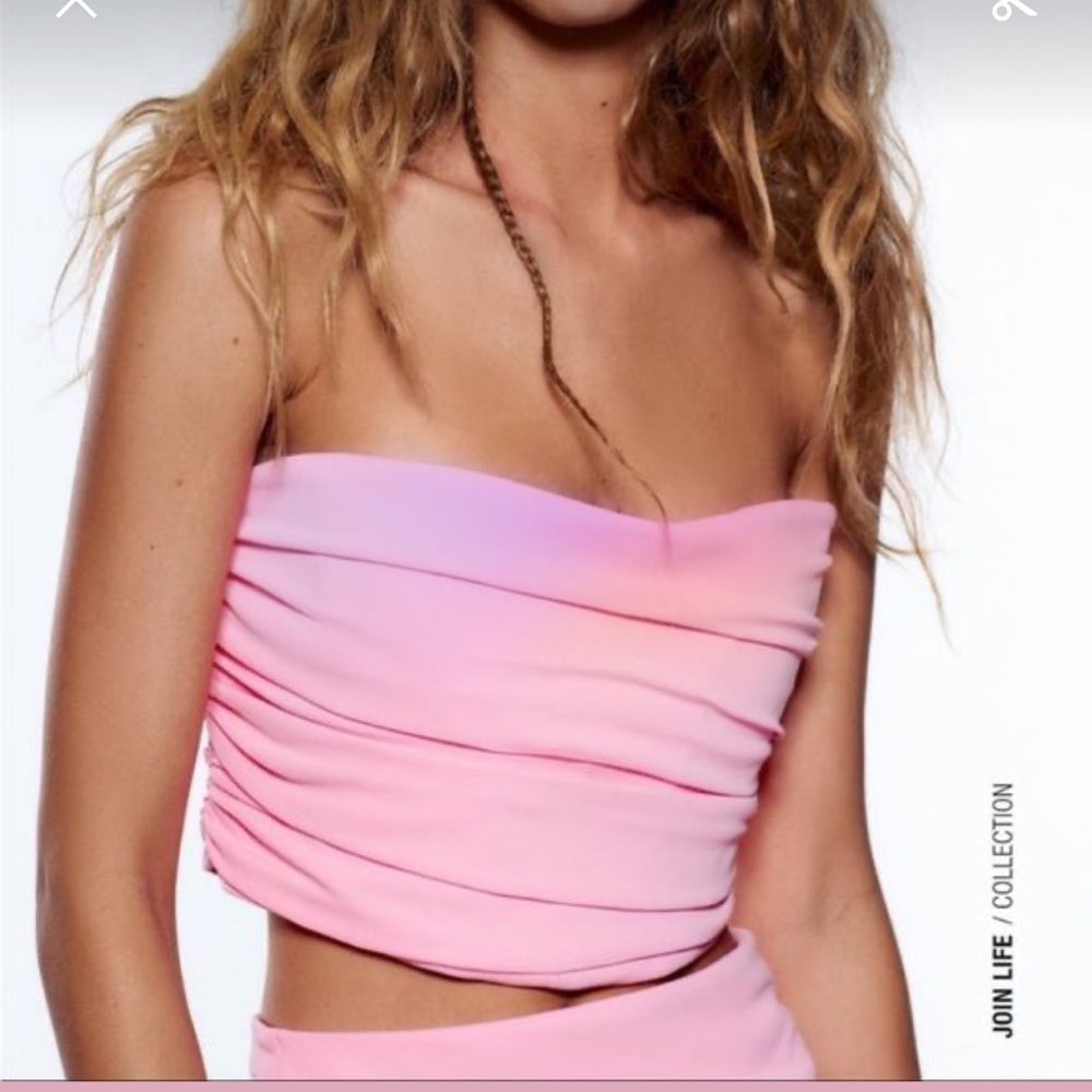 Zara Pink Strapless Crop Top